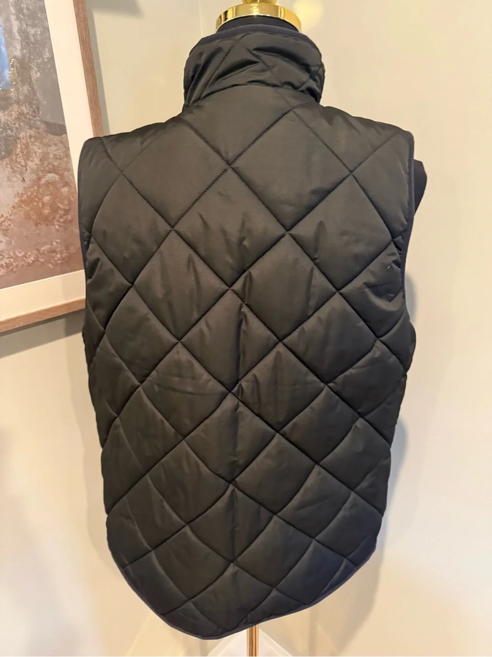 J.Crew Factory Black Quilted Puffer Vest Gingham Gold Hardware L
